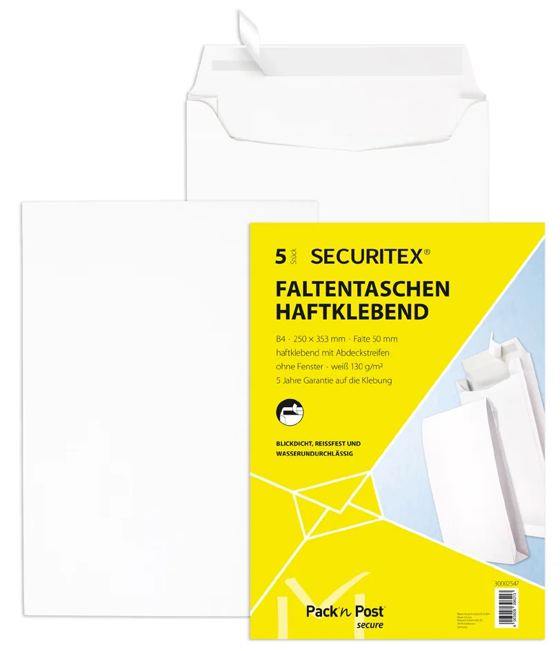SECURITEX Verzendenvelop met zijvouw, B4, wit — 250 × 353 mm - OEM 30002547 - Afbeelding 2