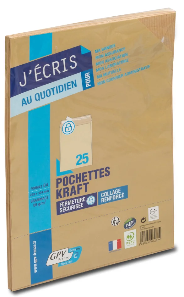 GPV Pochettes d'expédition, C4, 229 x 324 mm, kraft brun - OEM 553