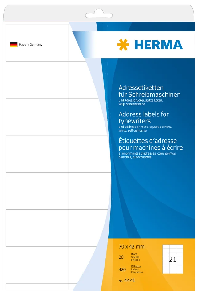 HERMA Etiquette d'adresse, 38,1 x 21,2, blanc — 38,1 × 21,2 mm - OEM 4254