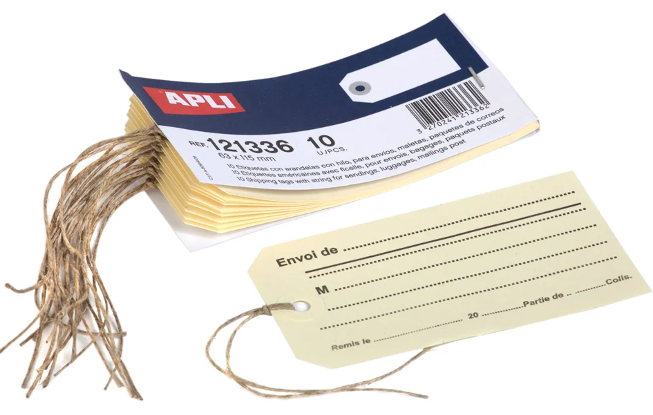 APLI Etiquettes américaines, imprimées, avec ficelle — 63 × 125 mm - OEM 121336