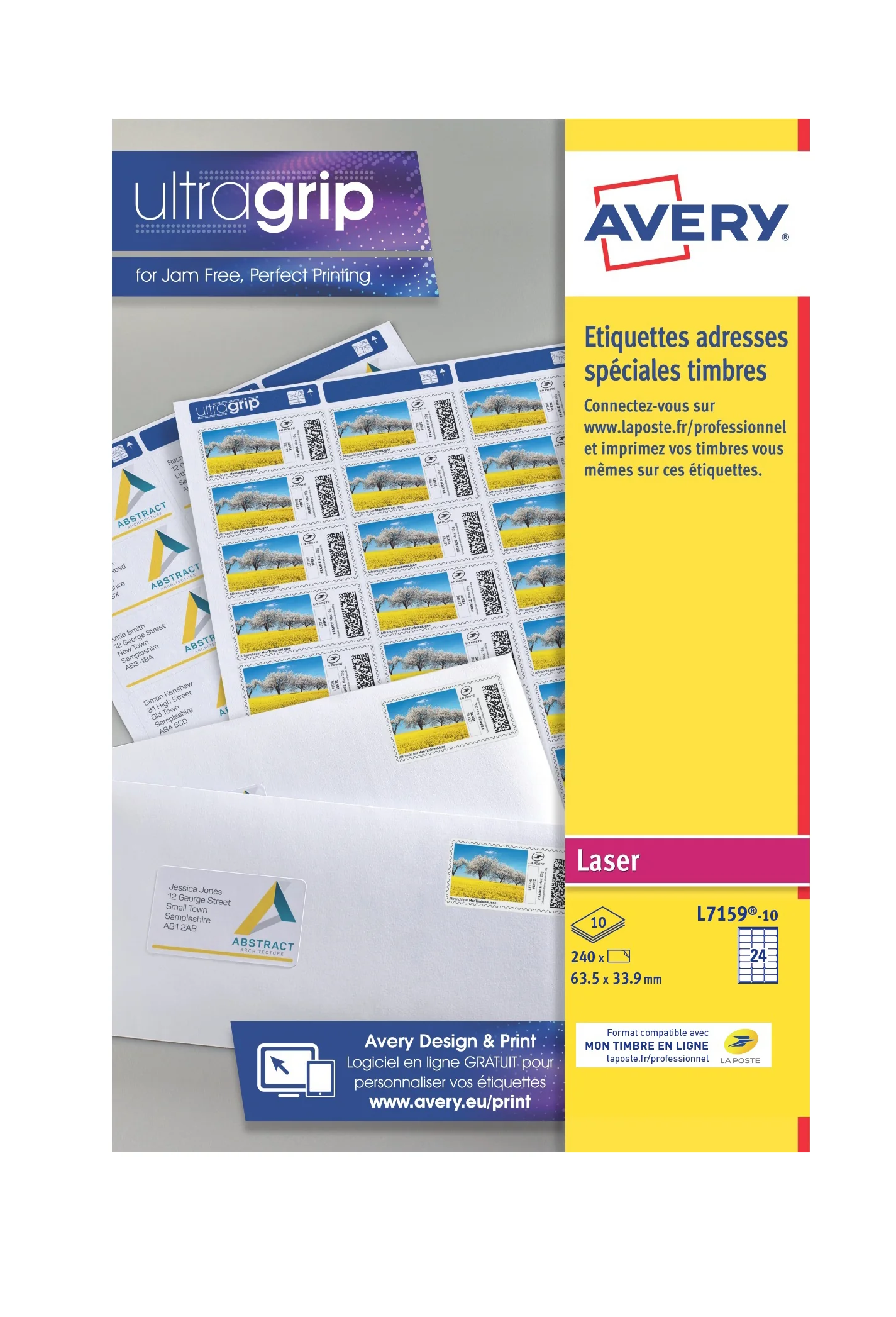 AVERY Etiquette SPECIAL pour timbres, 63,5 x 33,9 mm, blanc - OEM L7159-10.FR