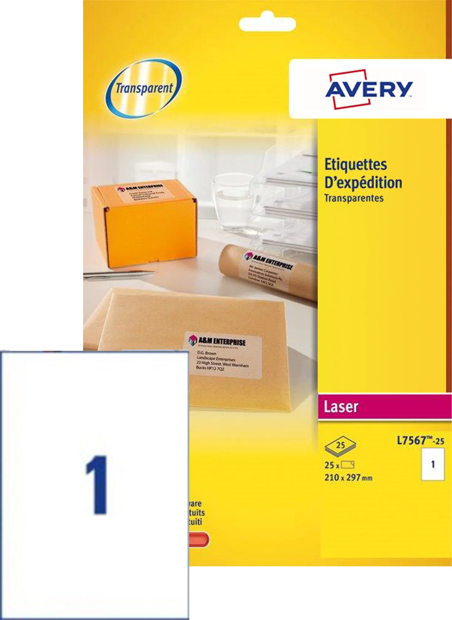 AVERY Etiquette d'expédition, transparent, 99,1 x 67,7 mm - OEM L7565-25.FR