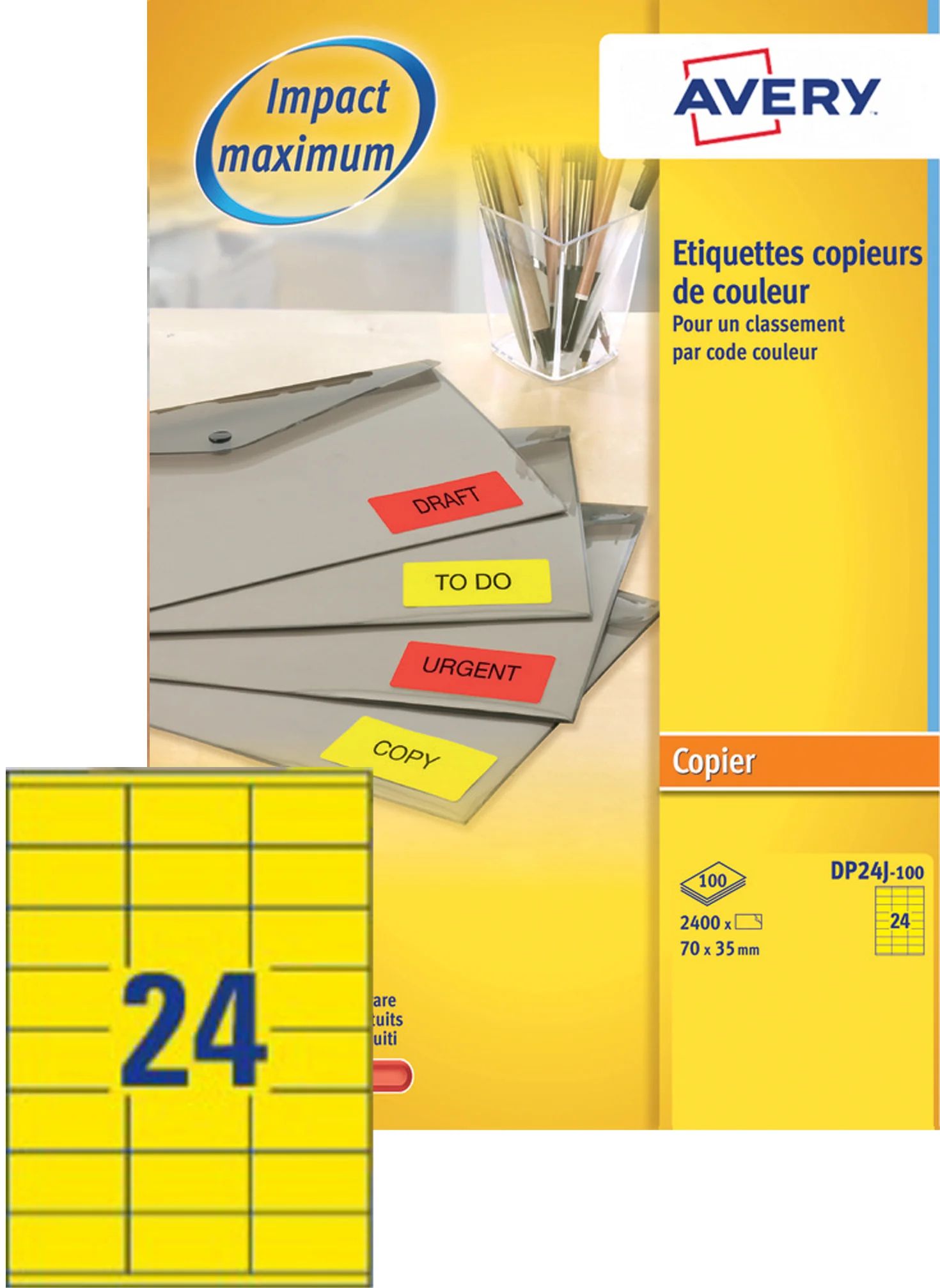 AVERY Etiquette d'adresse, 70 x 35 mm, rouge fluo - OEM DP24R-100.FR