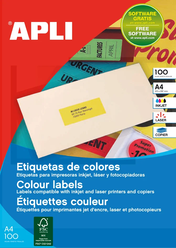 APLI Etiquette d'adresse, 70 x 31 mm, coins droits, vert - OEM 119032