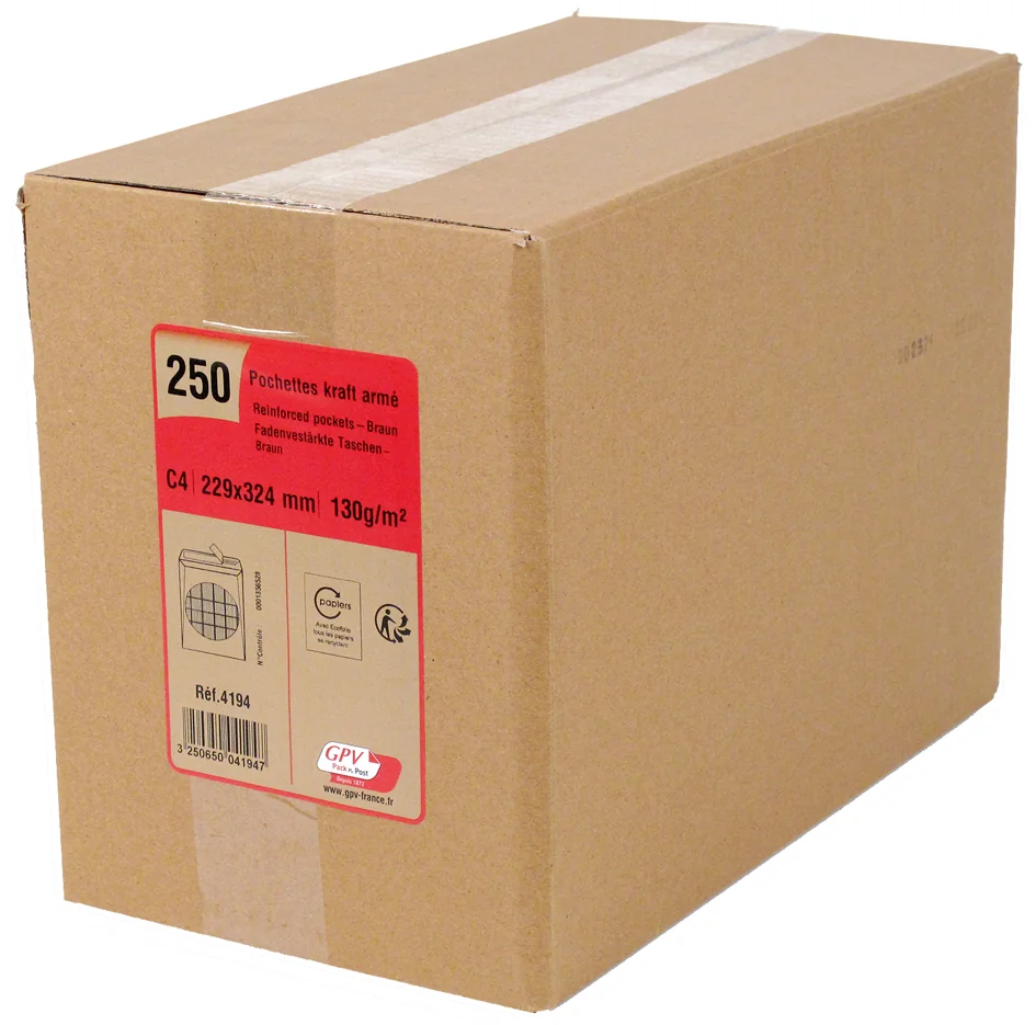 GPV Pochette d'expédition, C5: 162 x 229 mm, kraft armé brun - OEM 4192