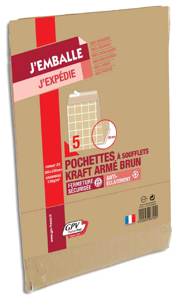 GPV Pochettes à soufflets, 26, 275 x 365 mm, kraft armé - OEM 39747