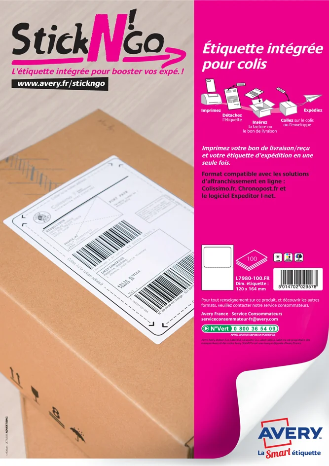 AVERY Etiquette intégrée Stick'NGo, 120 x 164 mm, blanc - OEM L7980-500