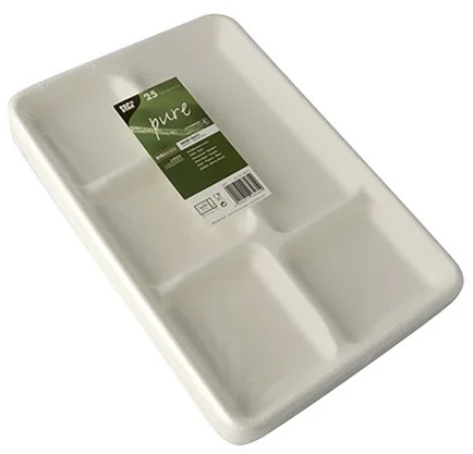 PAPSTAR Plateau en canne à sucre, 5 compartiments, blanc — 317 × 216 × 24 mm - OEM 89881