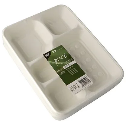 PAPSTAR Plateau en canne à sucre, 5 compartiments, blanc — 220 × 282 × 37 mm - OEM 89882