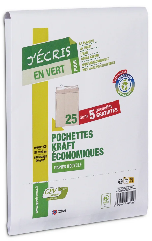 GPV Pochettes d'expédition Green ECO, C4, kraft brun — 229 × 324 mm - OEM 6311