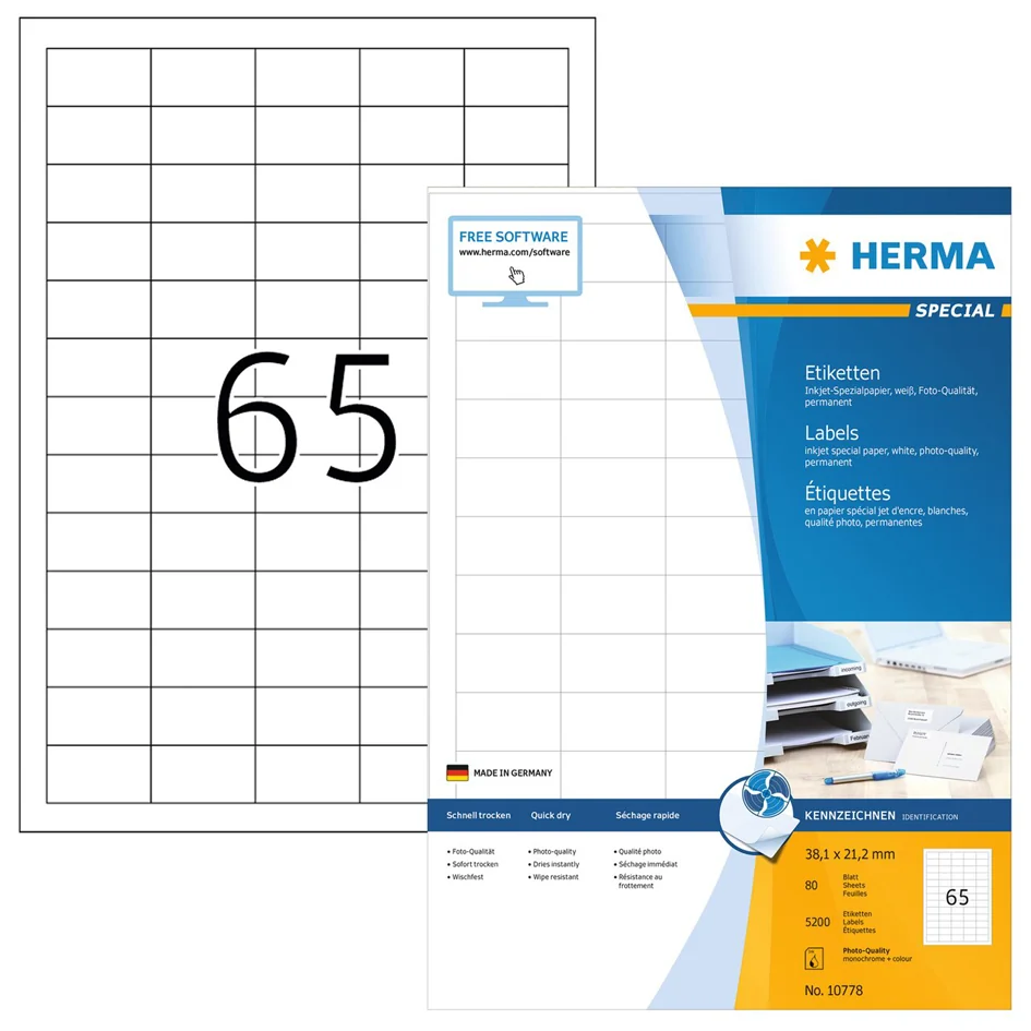 HERMA Étiquette pour jet d'encre, 210 x 297 mm, blanc - OEM 10782
