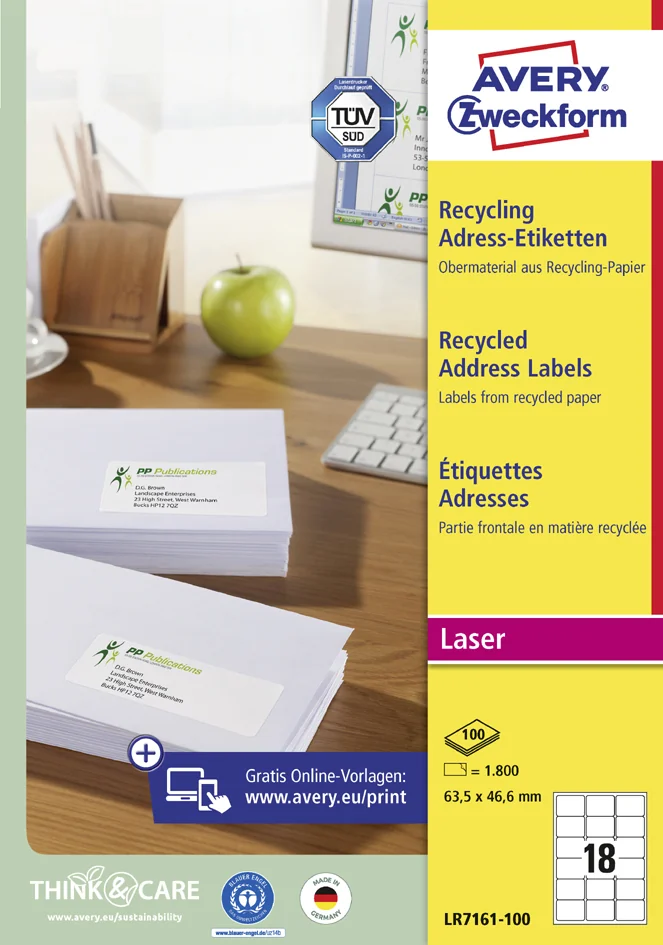 AVERY Zweckform Etiquette d'adresse recyclée, 63,5 x 46,6 mm - OEM LR7161-100 – Image 4
