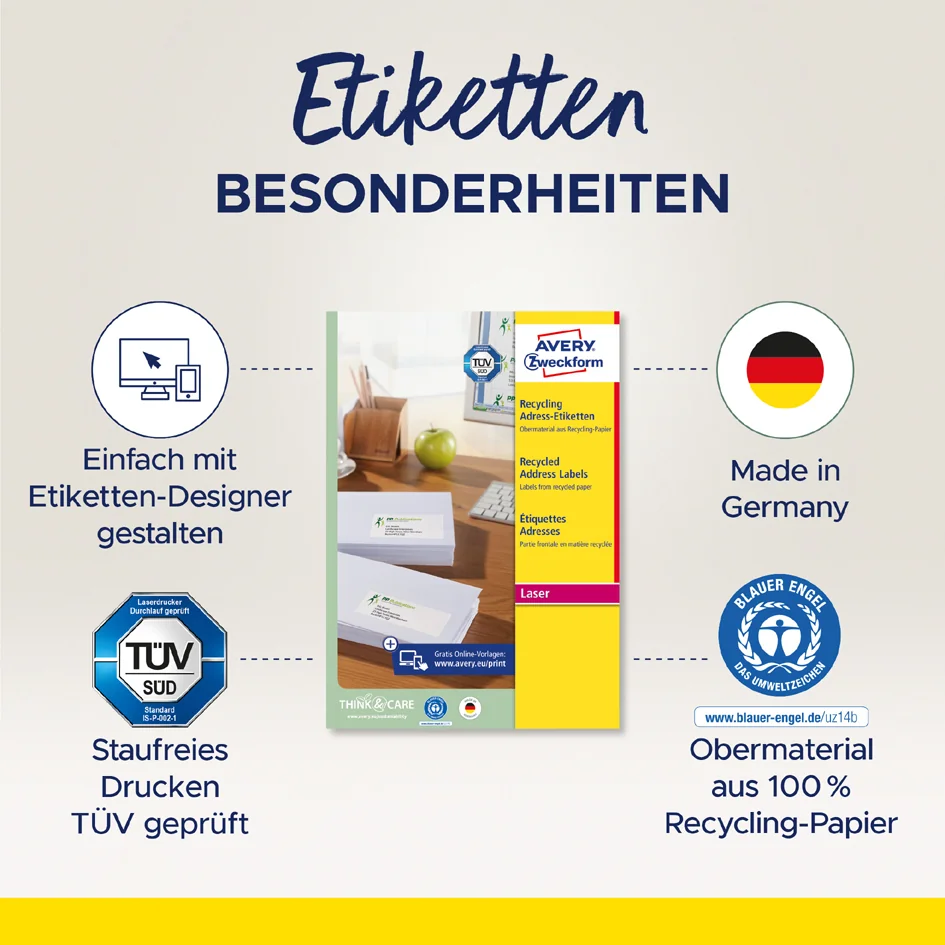 AVERY Zweckform Etiquette d'adresse recyclée, 99,1 x 42,3 mm - OEM LR7177-100 – Image 6