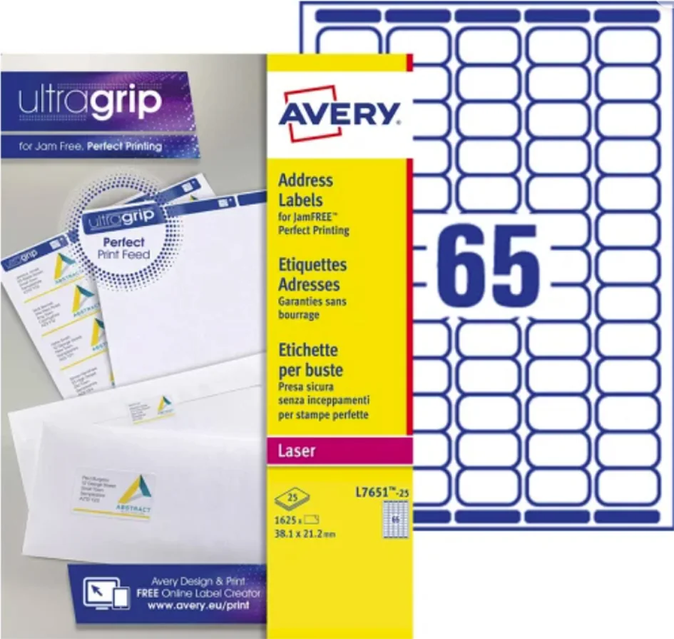 AVERY Mini étiquette d'adresse laser, 38,1 x 21,2 mm, blanc - OEM L7651-25.FR